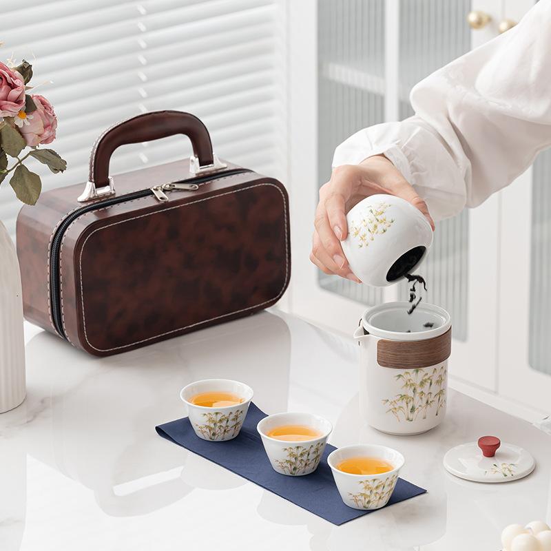 

Premium Dehua white porcelain Guochao ink set outdoor camping business trip tea set business group buying printed logo