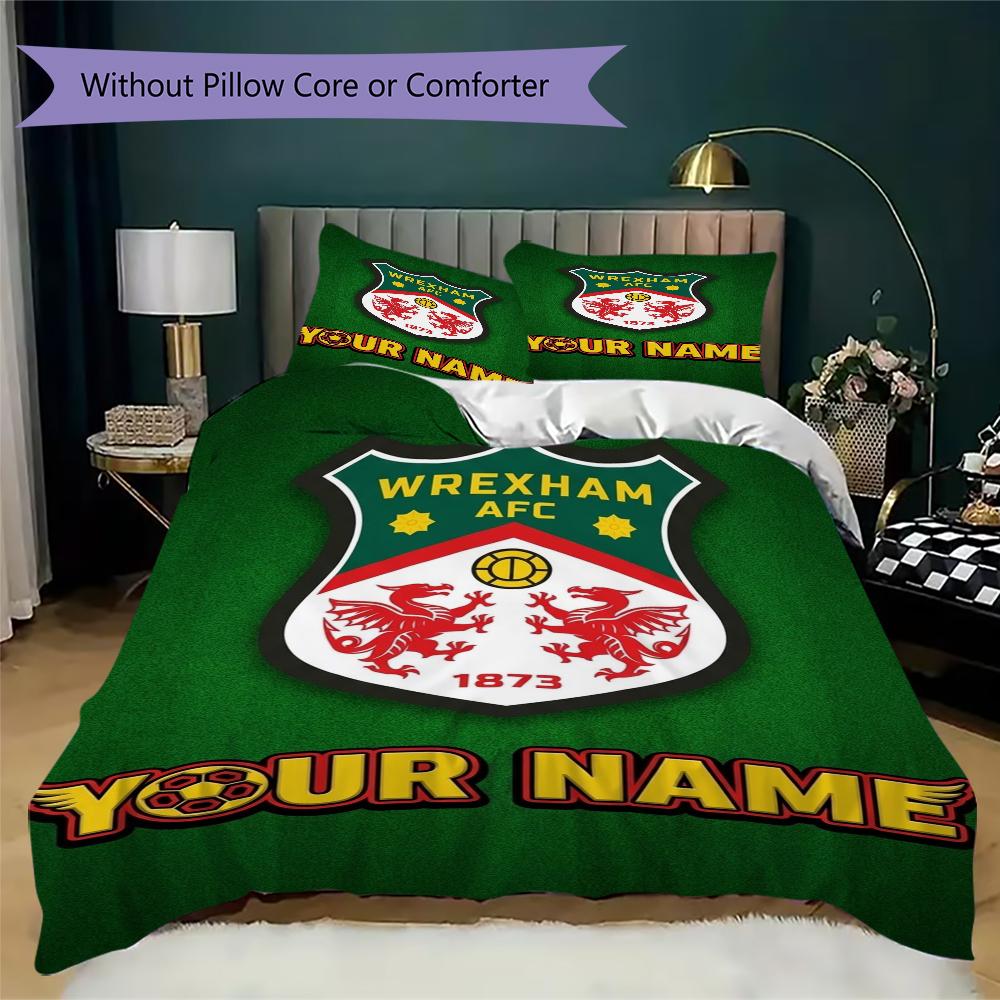 Custom Name Wrexham AFC Pattern Bedding uilt Set uilt Cover Pillowcase Home Decoration Birthday Gift (1*duvet cover+2*pillowcase without core)