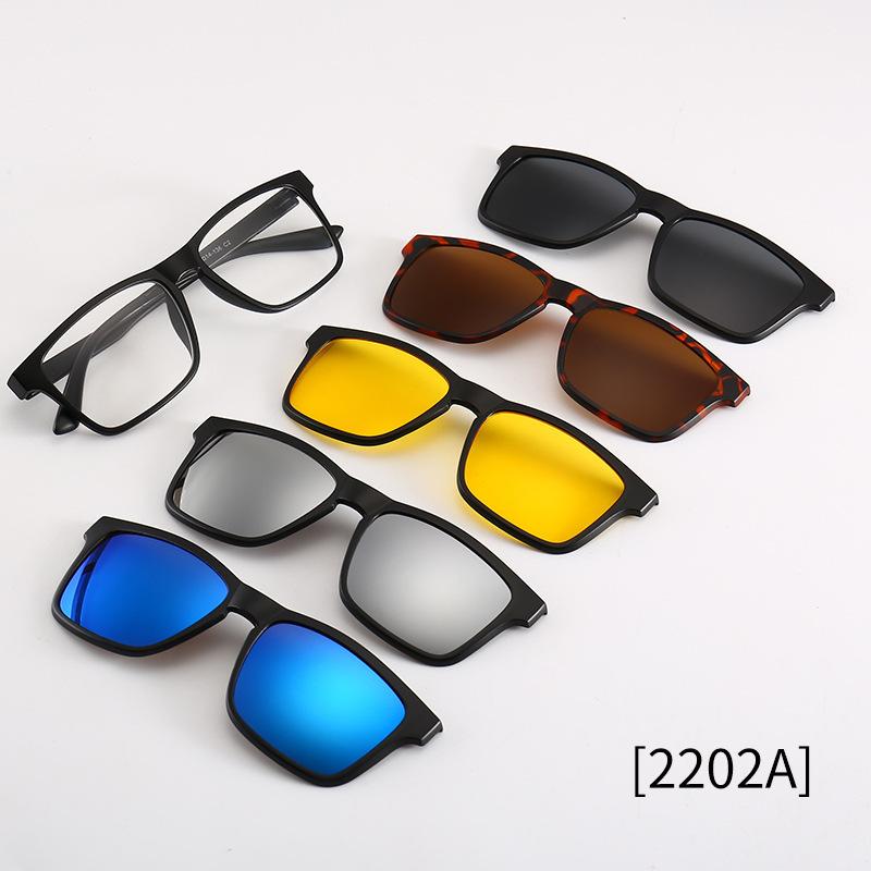 Magnetic Sunglasses Clip 6 in 1 Optical Glasses Frame Night Vision Multipurpose Eyeglasses Set for Women Men 2202 No Box