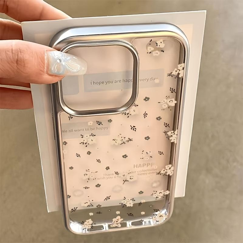 Custodia Lussuosa con Motivo di Fiori di Prugno per iPhone 17 15 16 14 13 12 11 Pro Max XS X XR 13 14 15 16 Plus Custodia Trasparente Placcata