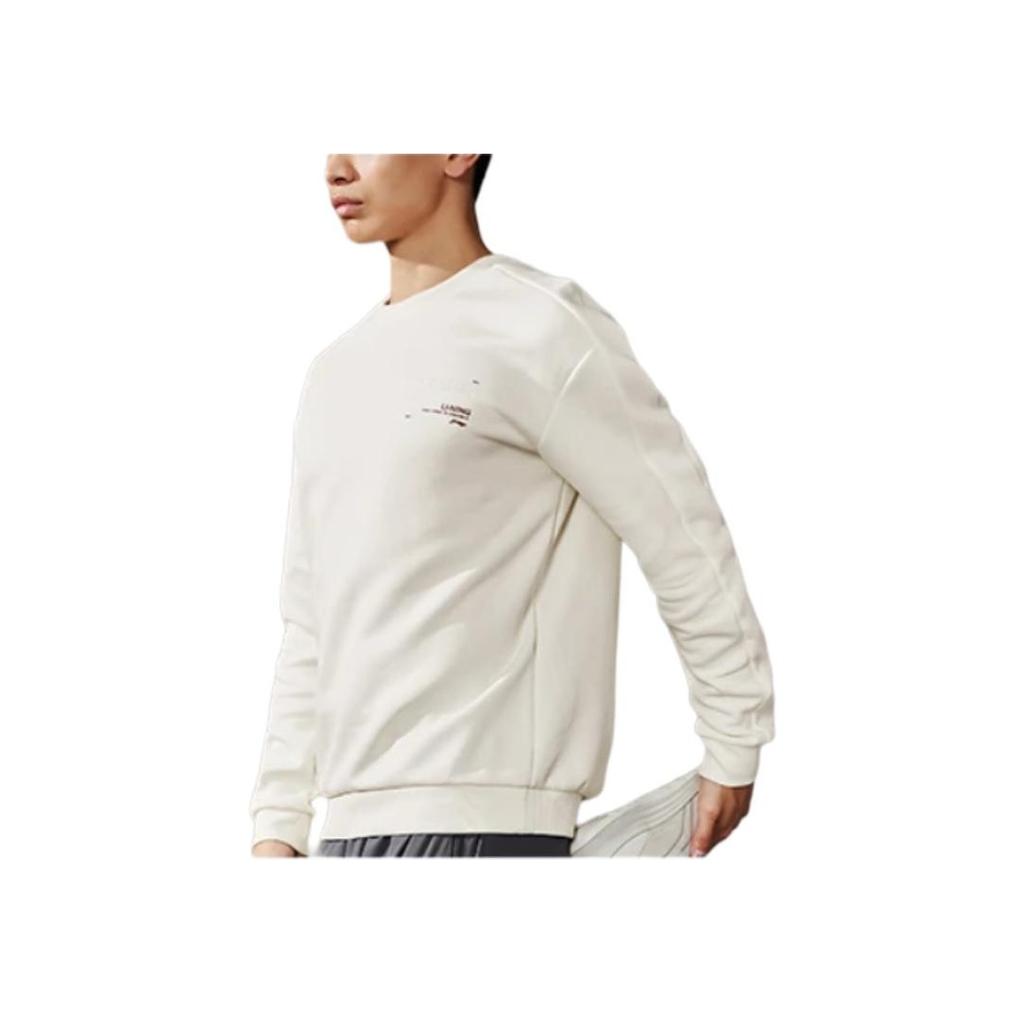 Li Ning Plain Pullover Sports Hoodie Men hoodies Vanilla-White AWDS017-9