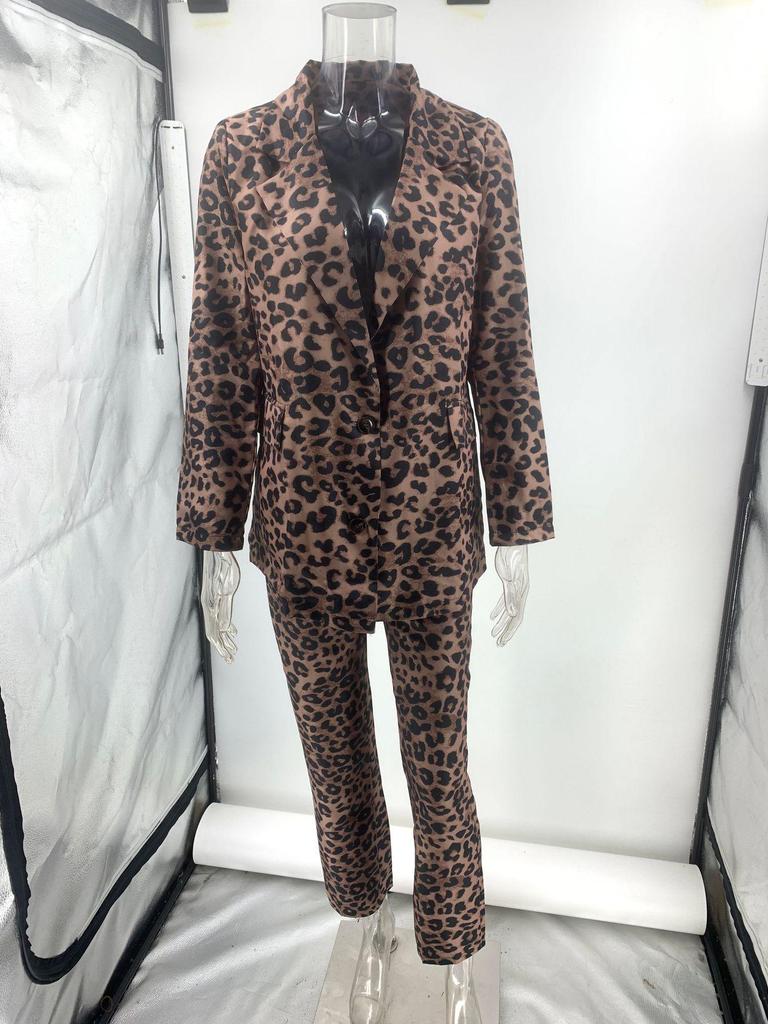 2024 Leopard Print Women's Autumn Winter Fashion Cardigan Jacket and Trousers Set