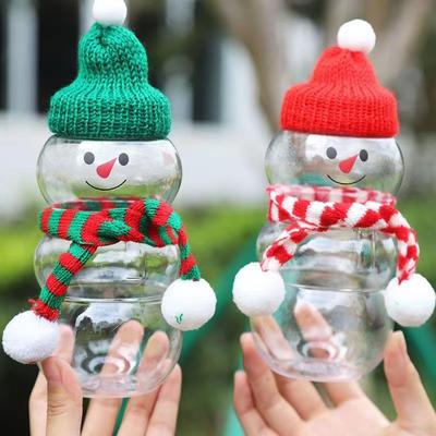 500ml Christmas Tree Milk Tea Bottle Plastic Gingerbread Man Cold Drinking Cup Transparent Beverage Juice Coffee Packing Bottle