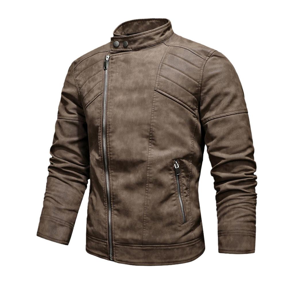 New Men's Asymmetrical Zipper Leather Motorcycle Jacket - European & American Style