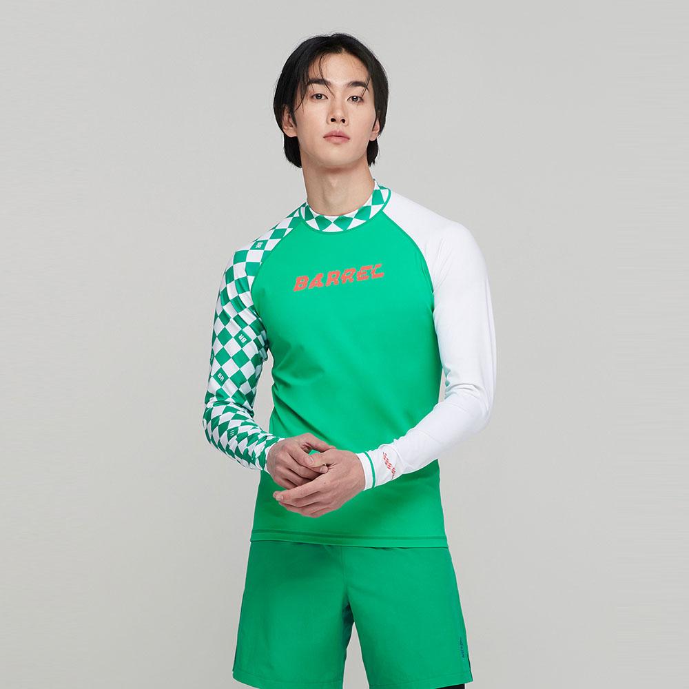 BARREL Men'S Move Pattern Rash Guard Green Checkerboard (Bi2Mwrg04Grc)