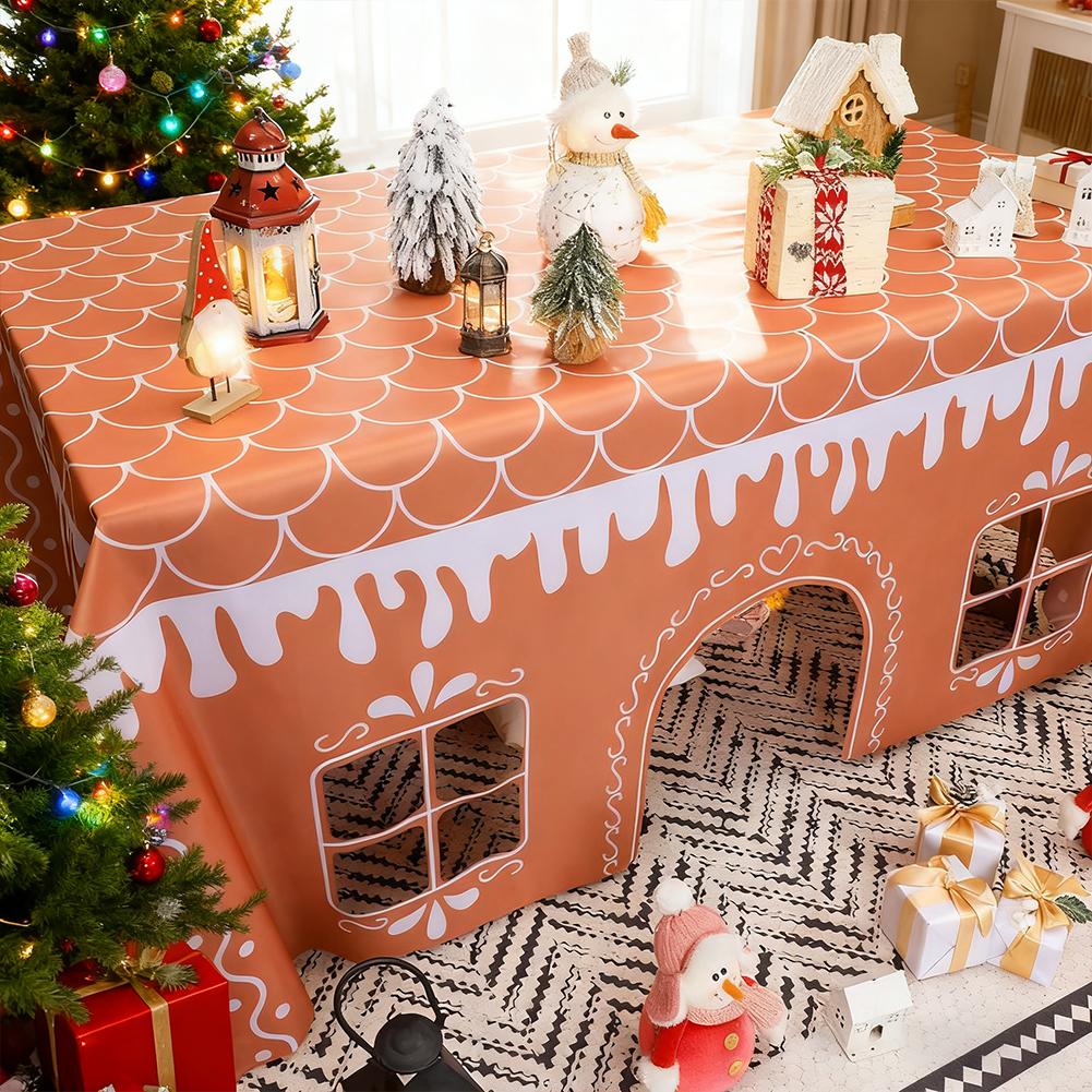 2026 Christmas Spiced Cake House Tablecloth Merry Christmas Decorations or Home 2026 Xmas Table Cover Happy New Year Gifts