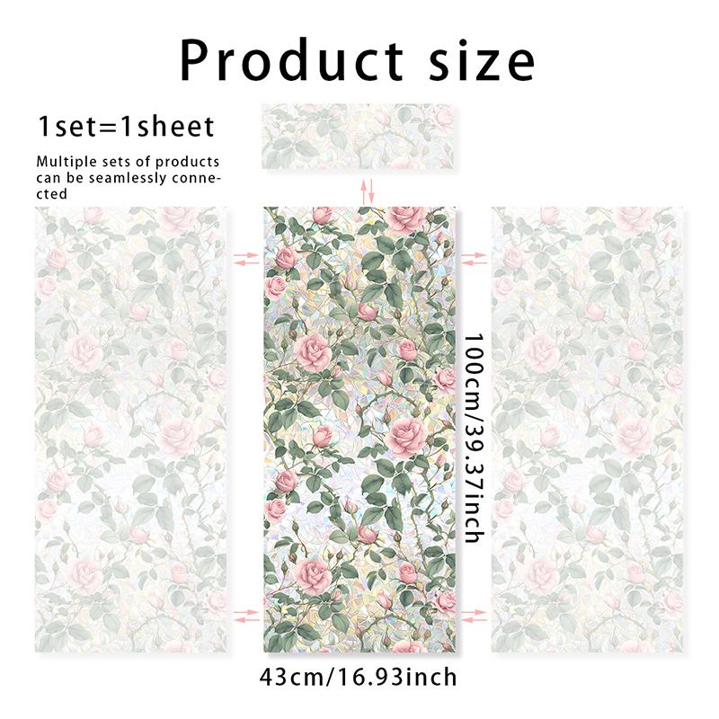 Window Film Static Cling Privacy Protection Stained Glass Film PVC Stained Colorful Plants Flowers Printed Home Decor Stickers