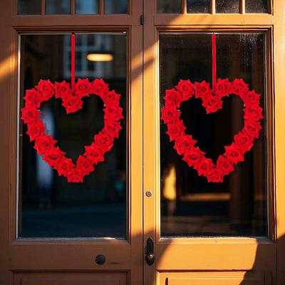 Valentine'S Day Love Red Rose Wreath Door Hanging Couple Party Decoration Rattan Pendant Wedding Scene Decoration