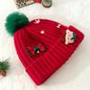 Bow Red Knitted Woolen Hat Soft Big Pullover Hat Versatile Christmas Plush Cap  Outdoor