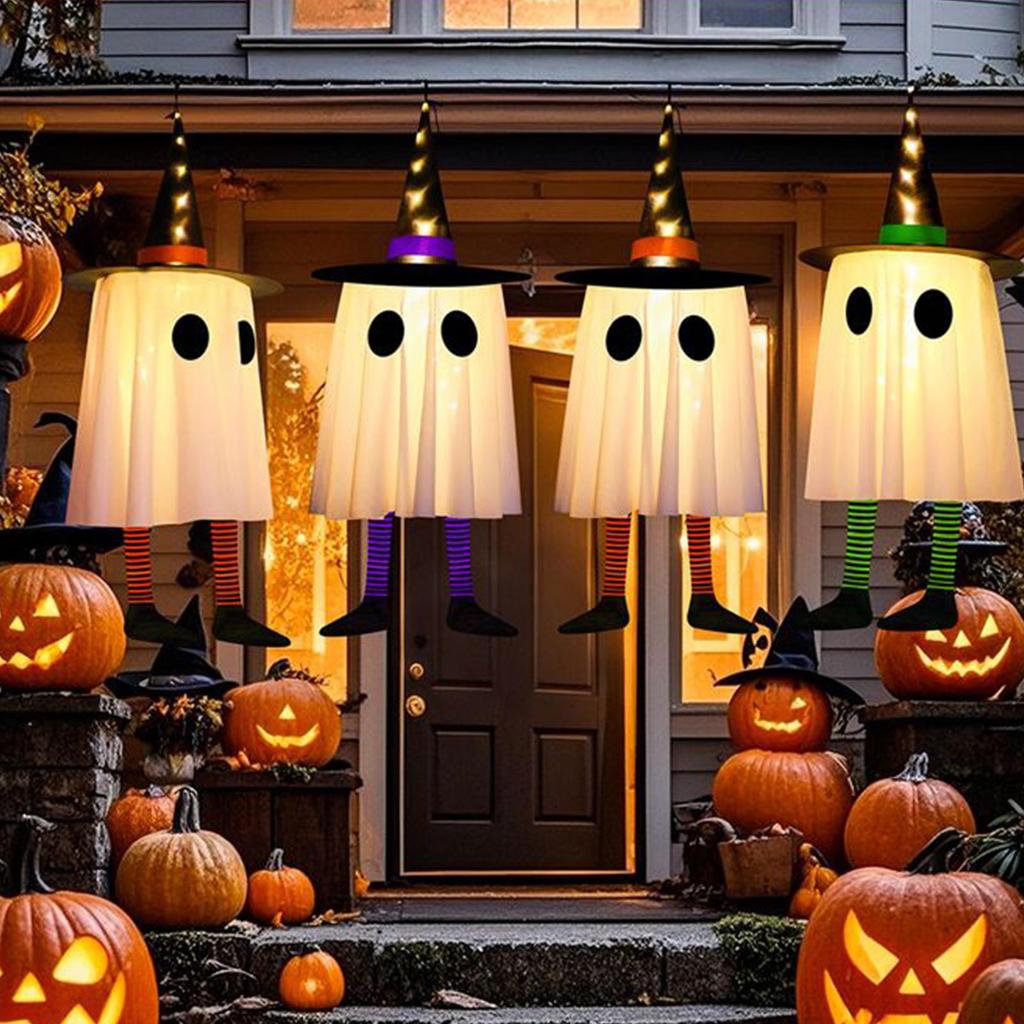 Halloween Ghosts Ornament Glowing Ghosts Pendant Decor With Witch Hat for Tree Horror Holiday Decorations Halloween Ornament for