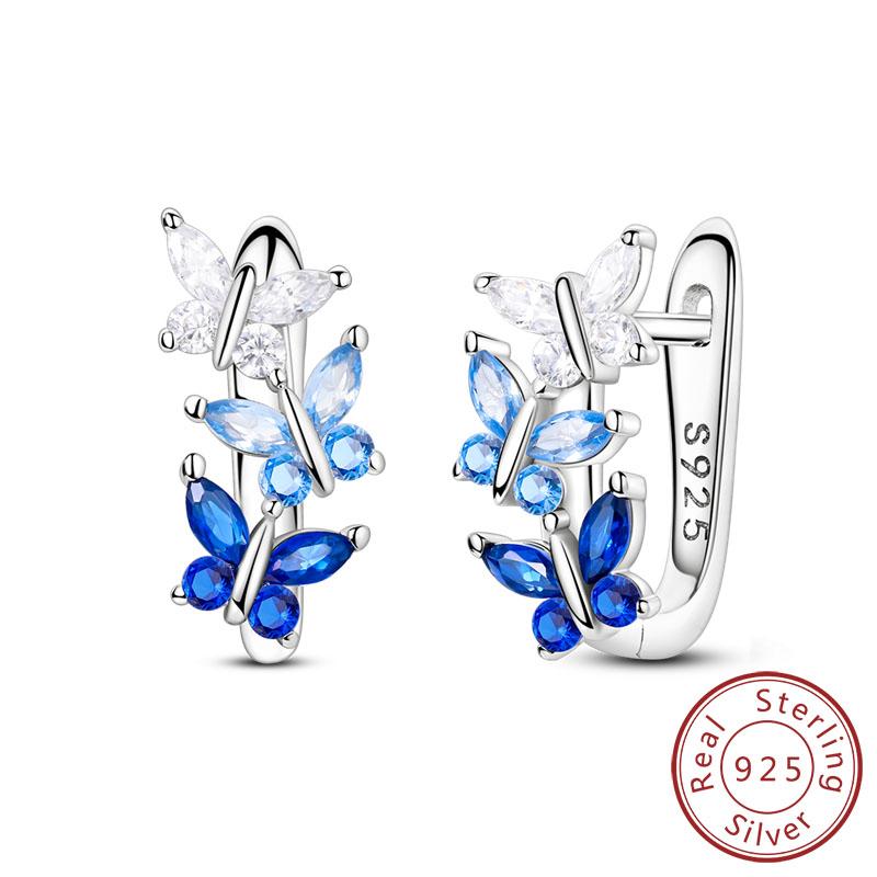 New 925 Silver Hoops Earrings Colorful Flower Butterfly Bee Drop Earring For Women Birthday Party Fashion Jewelry Gifts