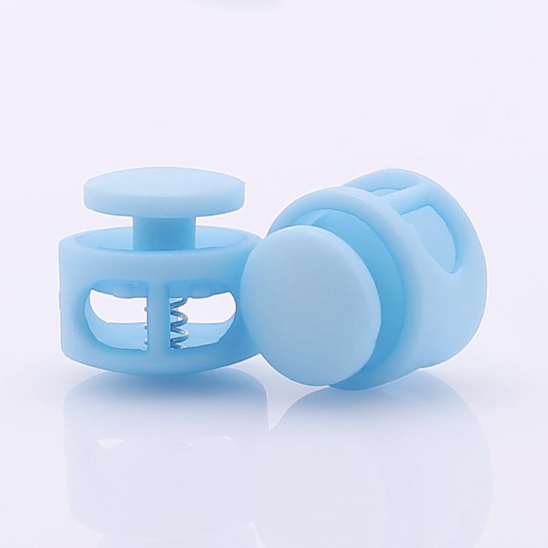 Double Hole Spring Cord Locks for Shoelaces and Bags 14 mm 17 Round Plastic Toggles 16 Colours