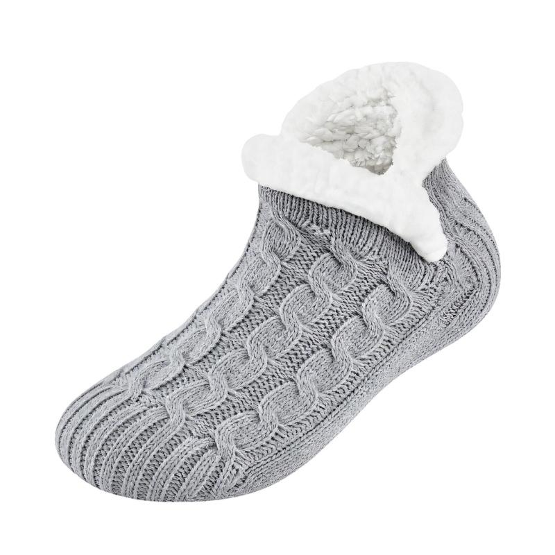 Warm Indoor Floor Socks with Cable Texture, Plush Lining and Traction Dots for Walking Around the Home in Cool Weather