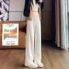 High-Waisted Fleece-Lined Wide-Leg Women's Pants for Autumn/Winter - Casual, Petite, and Straight-Leg Sports Sweatpants.