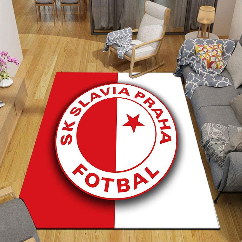 SK Slavia Praha Art Flannel Printed Carpet, Home Sofa Decoration for Living Room & Bedroom, Non‑Slip Play Flannel Floor Mat for Game Room