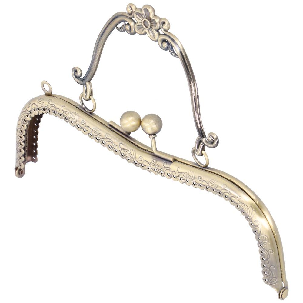 5pcs Embossed Handle Metal Purse Frame Bronze Color Handbag Frame Hardware DIY Handbag Making