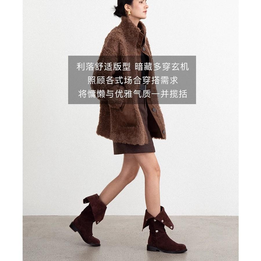 Niche Button Foldable Slim Pile Boots But Knee Leather Boots Two Wear Women's Medium Tube Knight Boots Long Tube Martin Boots