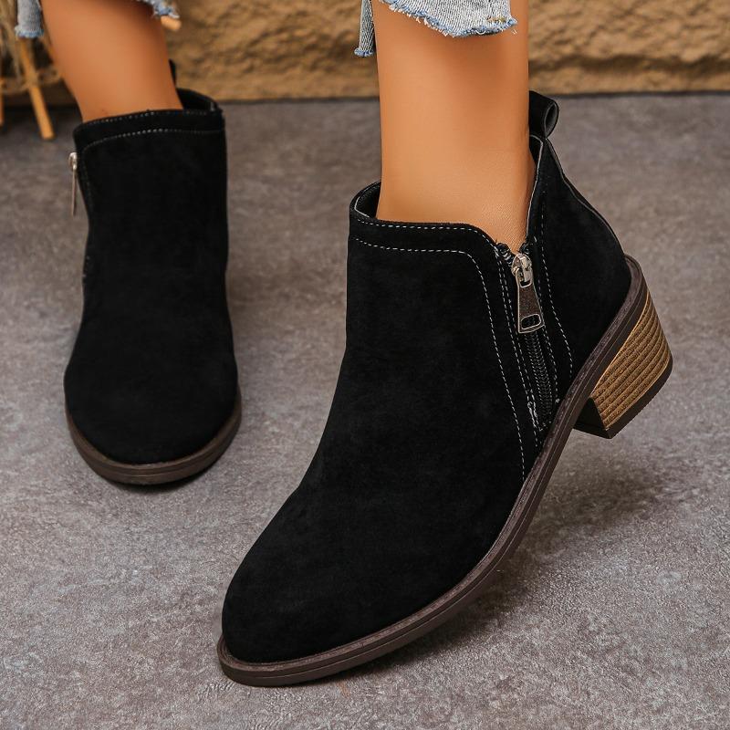 Women Fashion Boots Pointed Toe Square Heel Side Zipper Chelsea Boots Leisure All-match British Style Autumn Winter Naked Boots