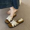 Summer new flat-bottomed versatile square head slippers women's casual fashion with skirts niche women's shoes trend