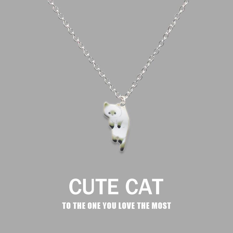 Cute Cartoon Cat Pendant Necklace For Women Metal Chain Choker Couple Friendship Party Jewelry Gift