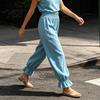 Commuting Pants Women Bloomers, High Elastic Waistband Wide Leg Trousers, Bohemian Ruffled Adjustable Waist Balloon Cuffs Super Loose Harem for Casual