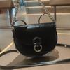 Luxury Textured Genuine Leather Saddle Bag Women Shoulder Underarm Crossbody French Style Square