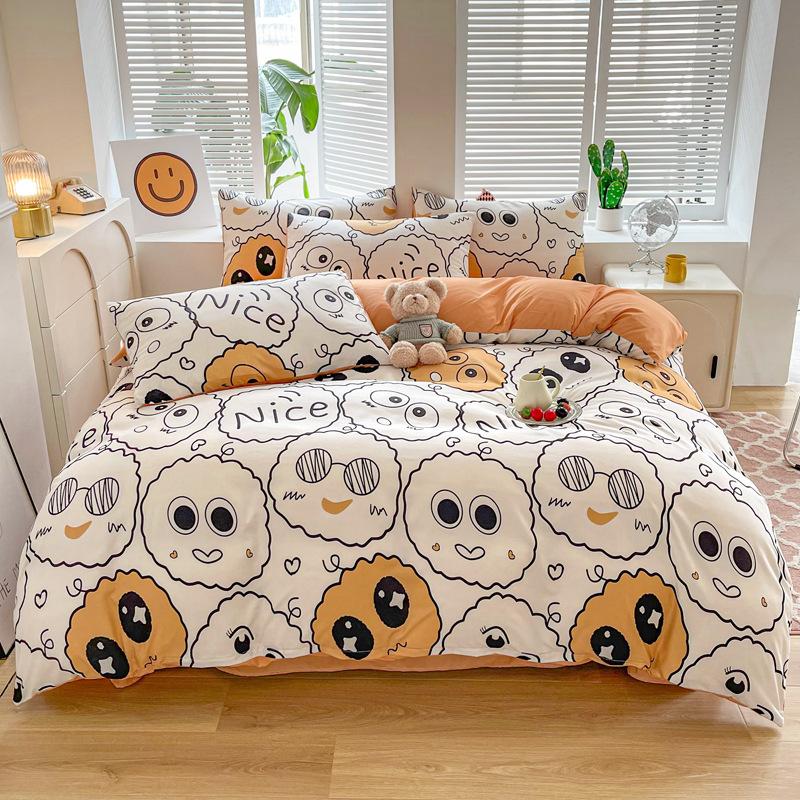 Simple Bedding Four-piece Set, Thickened Bed Sheet Quilt Cover, Pastoral Dormitory Three-piece Set