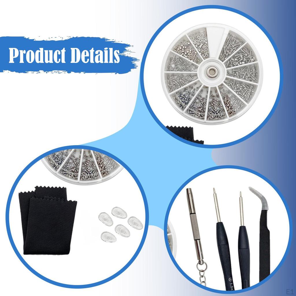 Eyeglass Repair Kit with Screws and Nose Pads Compact Tweezers Replacement Eye Glass
