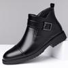 Fashion Casual Leather Male Chelsea Boots Business Mens Botas Comfortable High Top Shoes Fashionable Metal Buckle Ankle Boots Sneakers