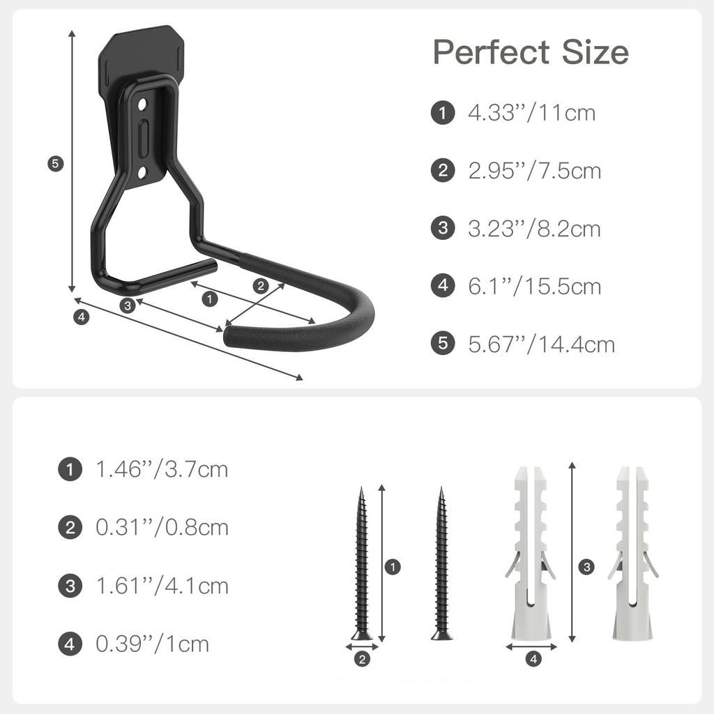 Nástěnný držák na kolo s pevným hákem, [6 kusů] Pevný stojan na kolo, Vertikální stojan na kolo do garáže - Snadné zavěšení/sundání - se šrouby Železo