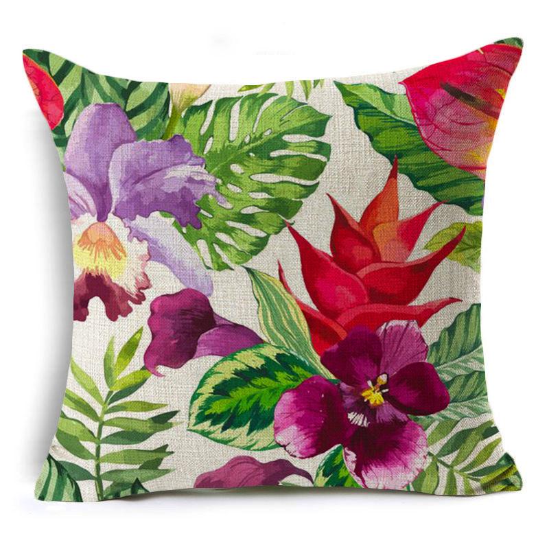 New Flax Tropical Flower Plant Flamingo Hibiscus Flower Pillowcase Cushion Cover