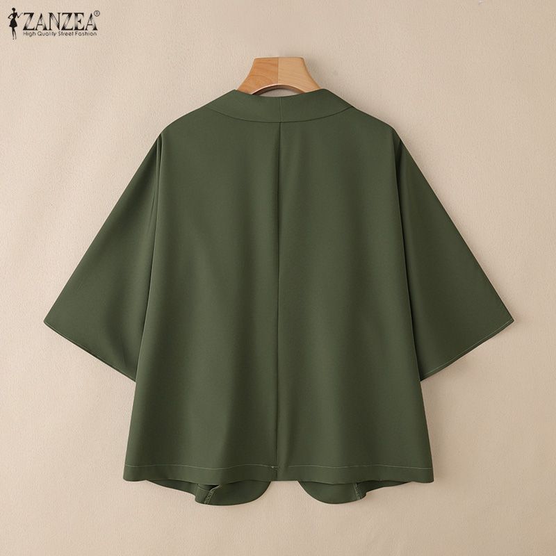 ZANZEA Women Turn Down Collar Loose Casual 3/4 Sleeve Cardigan Cover Ups