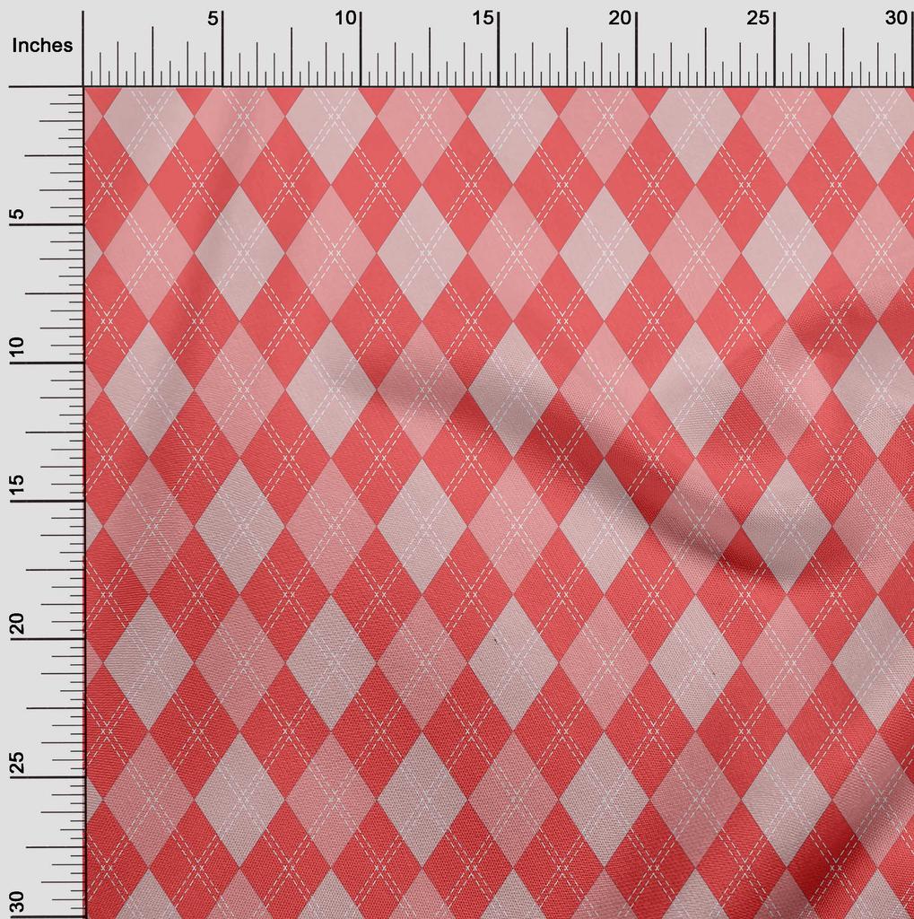oneOone Cotton Flex Bright Red Fabric Check  Fabric For Sewing Printed Craft Fabric By The Yard 40 Inch