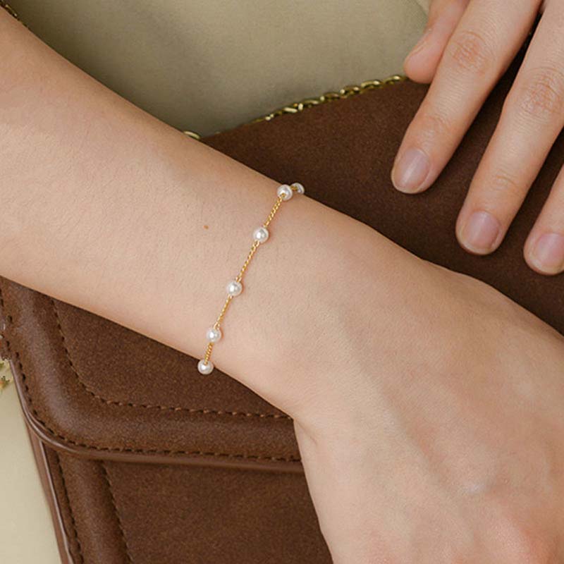 Kpop White Imitation Pearl Choker Necklace Bracelet Set For Women Vintage Silver Color Beaded Neck Chain Bridal Jewelry Gifts