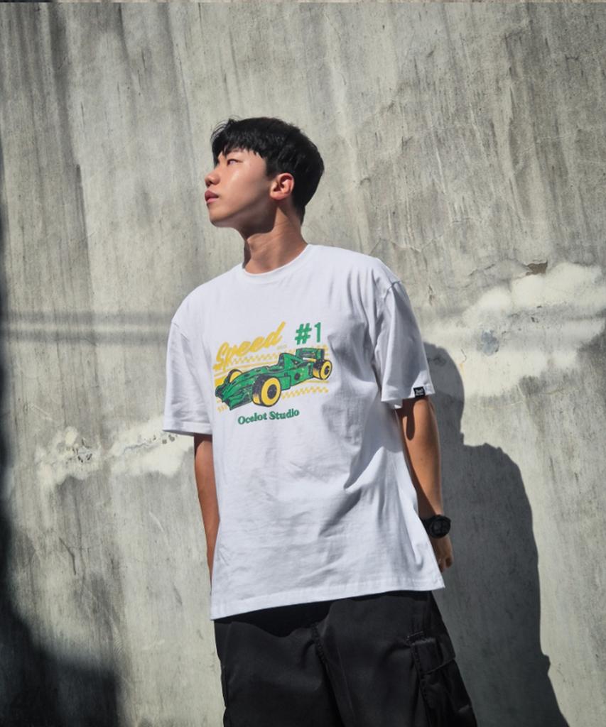 Osillos C96 Racing Car Oversized Short Sleeve T-Shirt_White