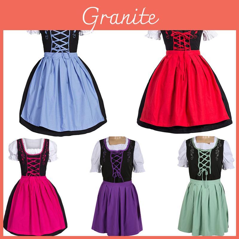 German Dirndl Dress With Middle Waist And Short Sleeves For Oktoberfest Events