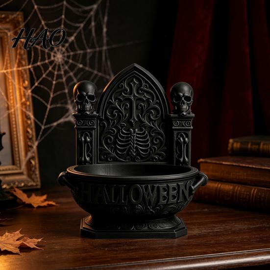 Spooky Party Table Centerpiece Halloween Gothic Cathedral Candy Bowl, 3D Printed Dark Storage Matte Black Desk Organizer Dish, Desktop Snack