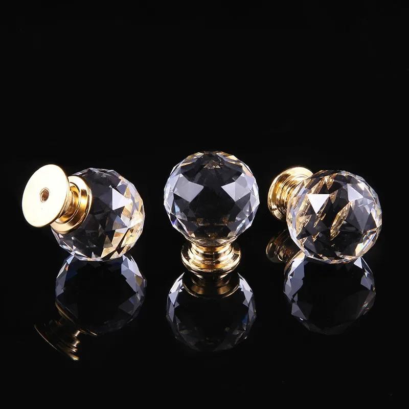 

2PCS Golden European Crystal Glass Handle Single Hole Kitchen Diamond Drawer Door Knobs Handle Furniture Handle cabinet drawer 25mm