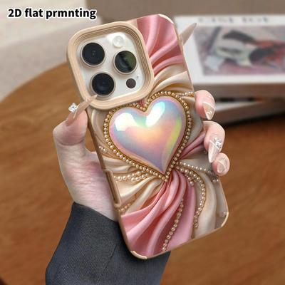 Phone Case: Lambskin 2D Flat Samsung Galaxy A34 A35 M05 M06 S20 S22 S21 FE Plus 5G Protective Case, Iridescent Heart, Christmas and Halloween Gift