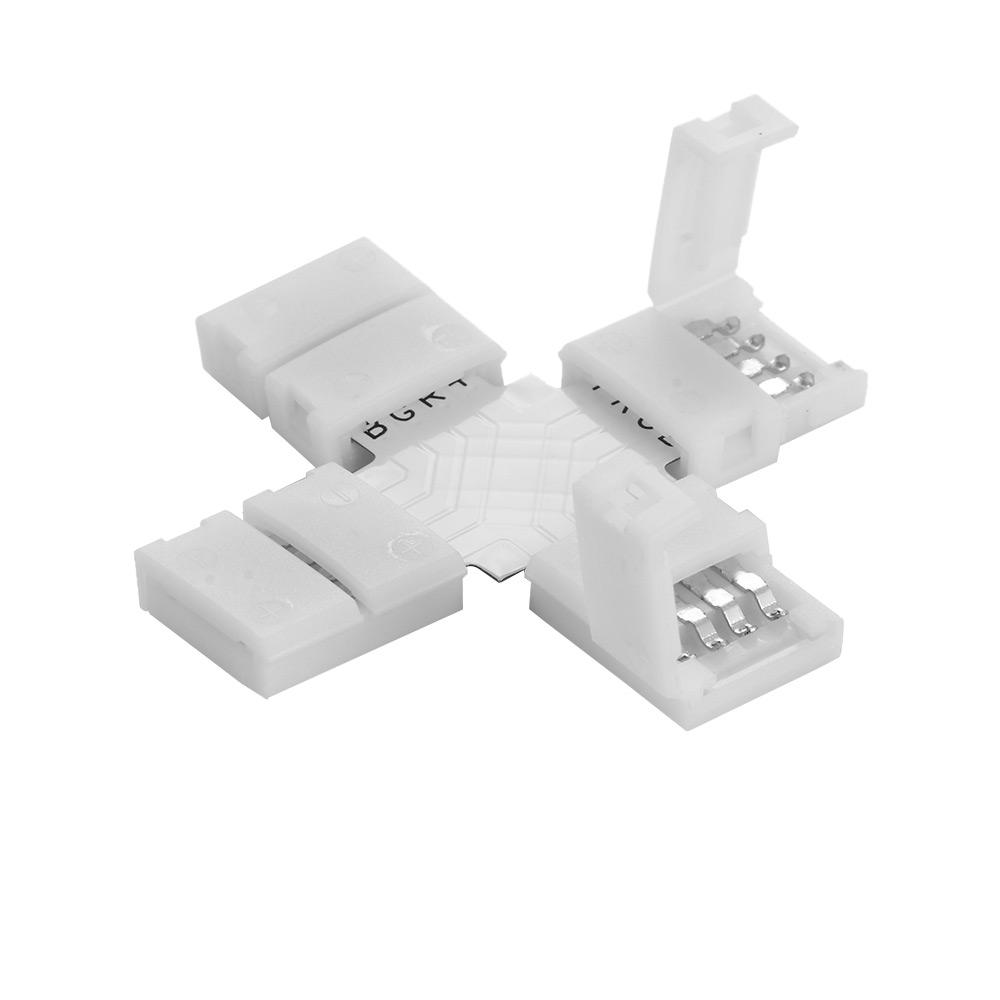 Quality 10mm Connector 4 Pin L T Cross Shape PCB Solderless Corner Connector Strip Connector For RGB 3528 5050 Led Strip Light