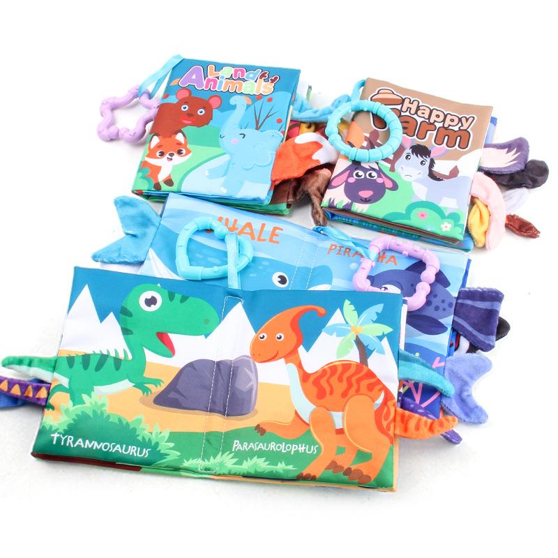 Infant Early Education Cognitive Cloth Book Toy Sound Paper Can Not Be Torn Three-Dimensional English Palm Book With Hanging Ring Tail Cloth Book