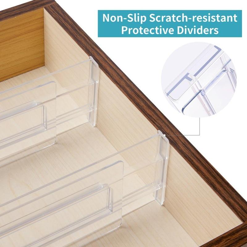 Adjustable 3.2" Drawer Dividers Organizers Expandable From 12.2-21.4" Kitchen Room Drawer Storage ,Plastic Drawers Separators