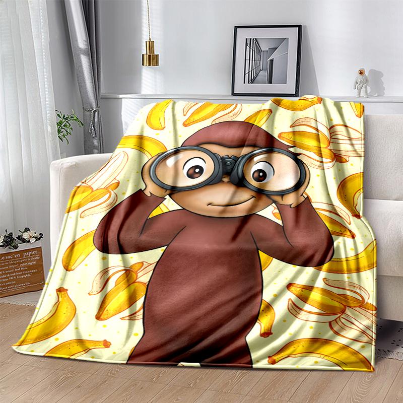 Curious George Flannel Blanket Soft Warm All-Season Throw, Design for Camping, Car Travel, Hiking Sofa, Bed, Office Perfect Gift for Parties