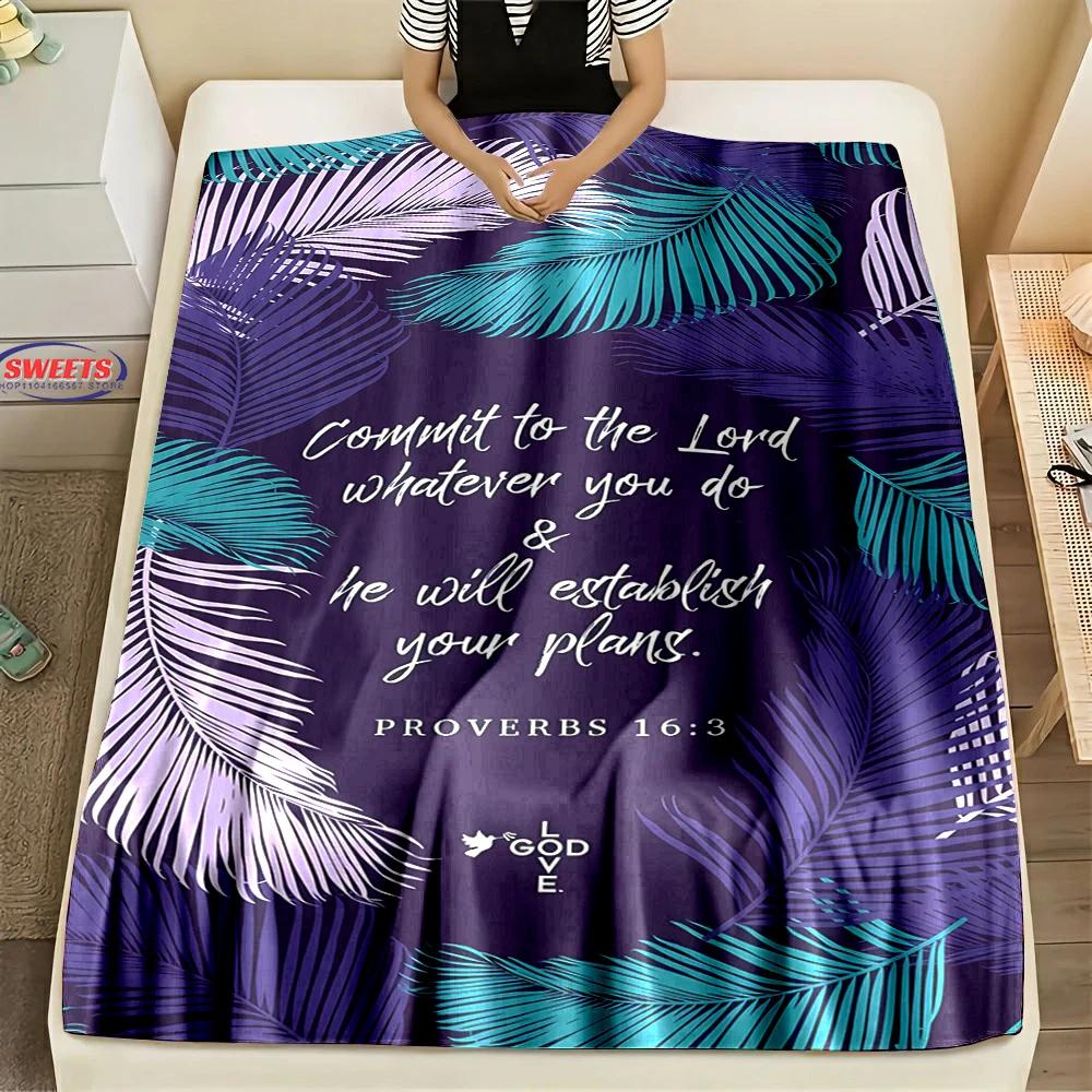 Devout Faith Bible Verses Flannel Blanket Throw Sofa Bed Cover Four Season Soft Fluffy Quilt Blanket Outdoor Leisure Nap Office