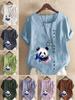 Women's Fashion Panda Print Round Neck Short Sleeve T-shirt Casual Cotton Linen Graphic Shirt Leisure Loose Summer Blouse Tops