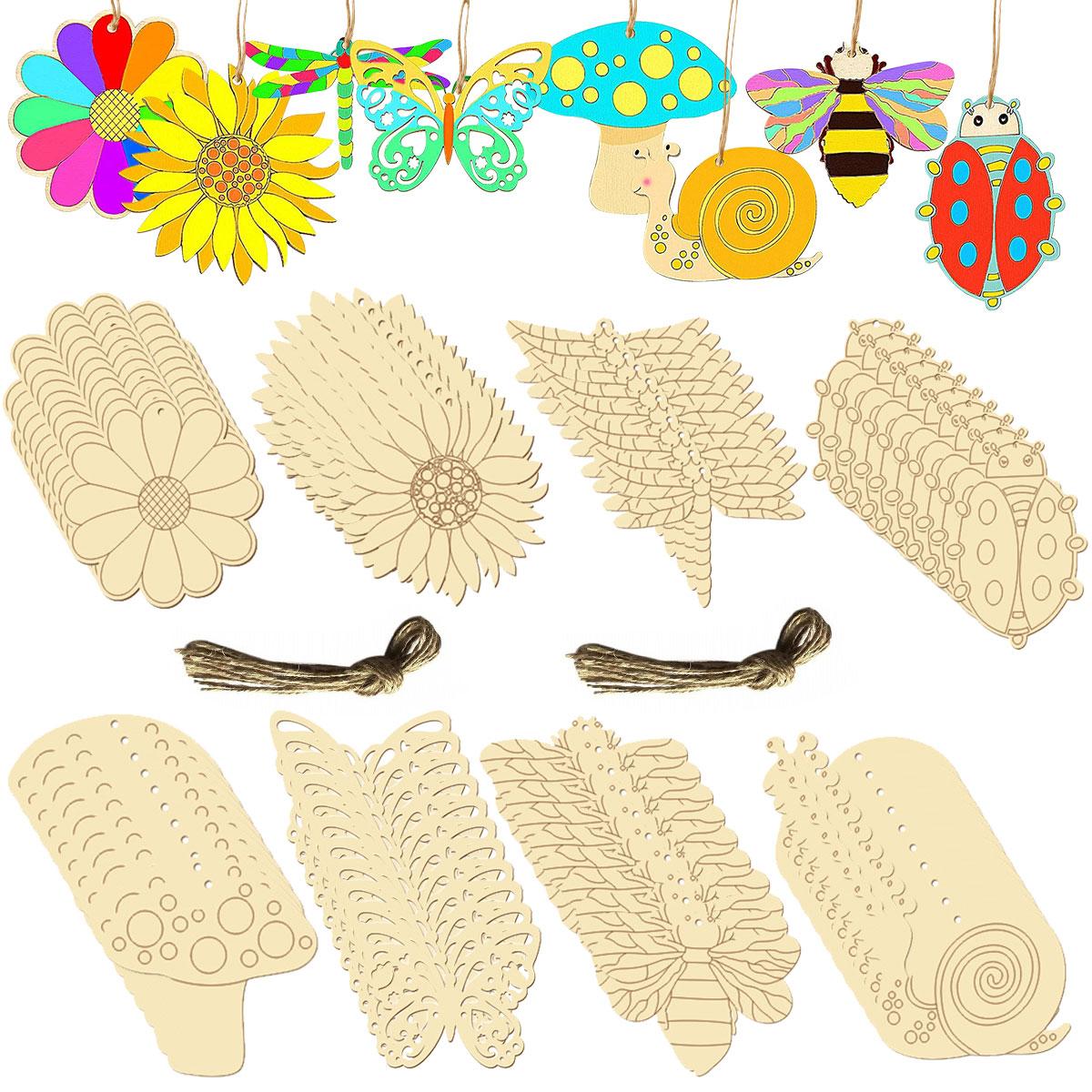 

80Pcs DIY Wooden Unfinished Cutouts 8 Styles Creative Children Graffiti Crafts Easter Handmade Paint Crafts for Home Decoration