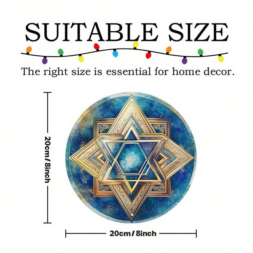 1pc Star of David Round Aluminum Tin Sign 8 Inch Wall Art Vintage Garden Yard Decor with Pre-Drilled Holes
