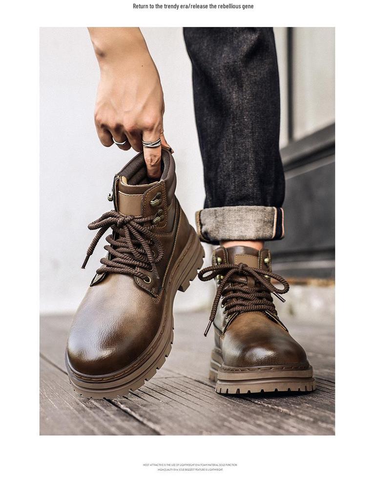 Men's Retro High-Top British Style Leather Motorcycle Boots