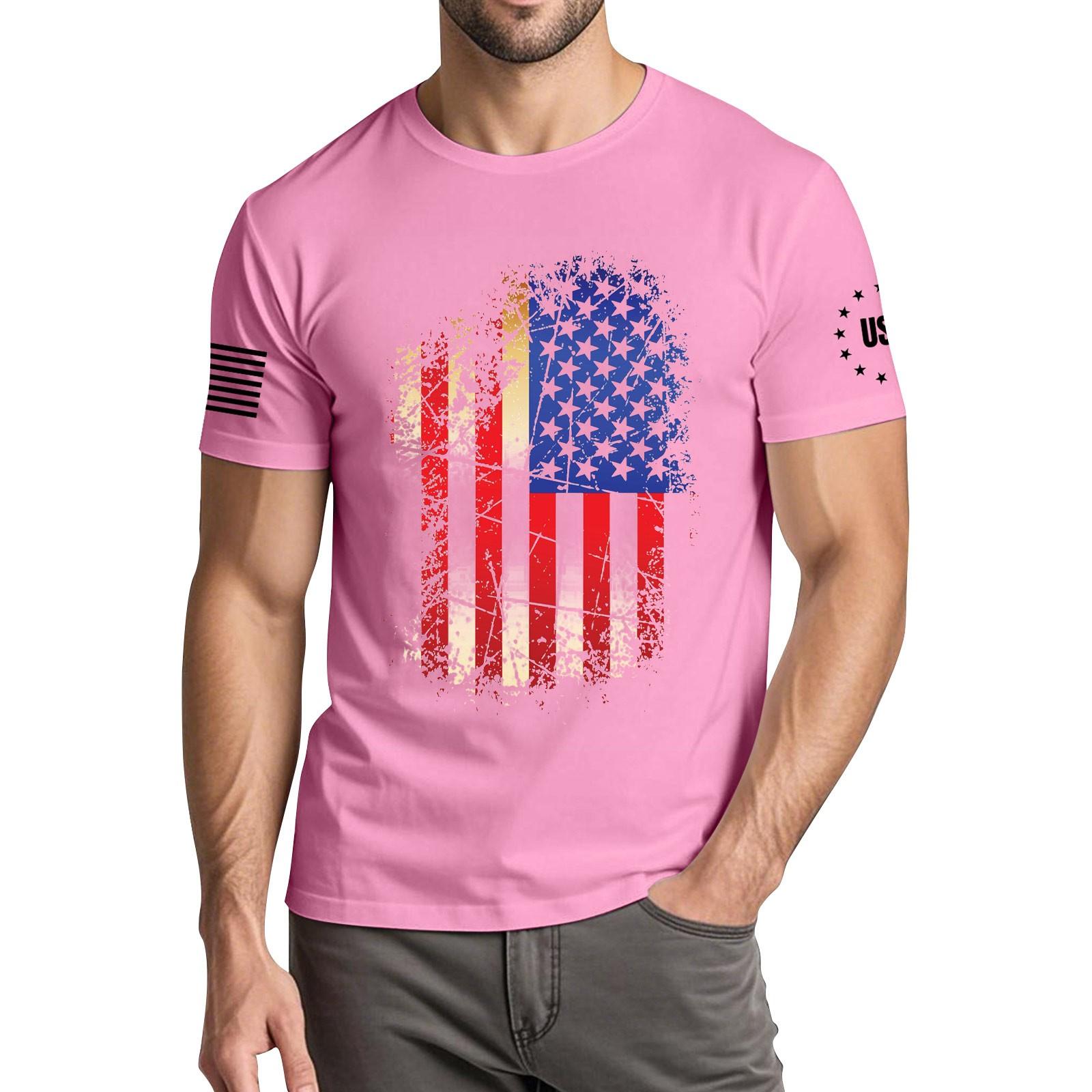 

Мужская модная повседневная футболка с круглым вырезом и коротким рукавом с принтом «День независимости» M розовый