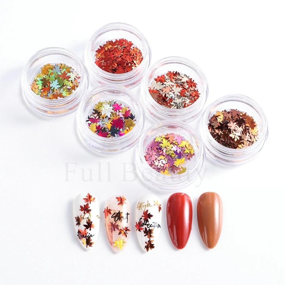 Nail Art Accessories 6 Bottles Maple Leaf Autumn Mixed Color Sequin Nail Art Accessories